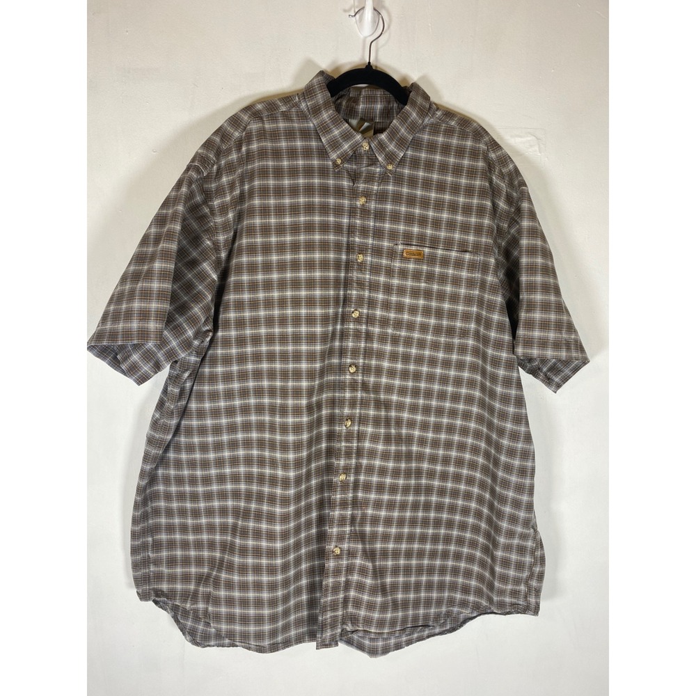 Carhartt Men's 2XL Blue Brown Plaid Button Down Shirt Short‎ Sleeve Workwear
